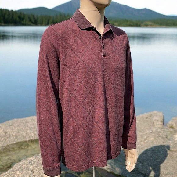 Van Heusen Burgundy Diamond Print Long Sleeve Polo - Picture 11 of 16